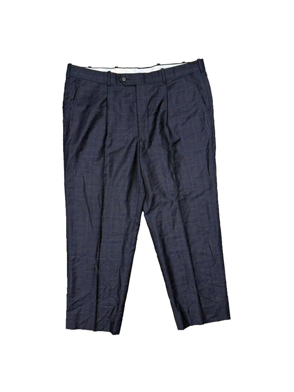 Bespoke Dress Pants Windowpane Flannel Wool Trousers Navy Blue 40x29